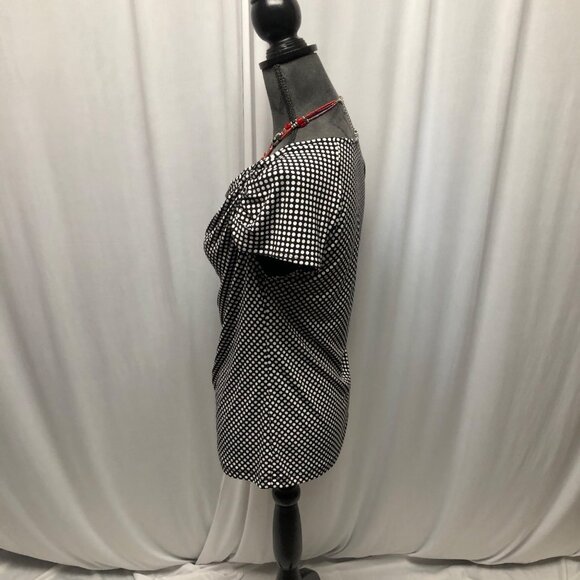 Worthington Black White Polka Dot Stretch Top Womens Size Medium Cowl Neckline - Picture 3 of 7